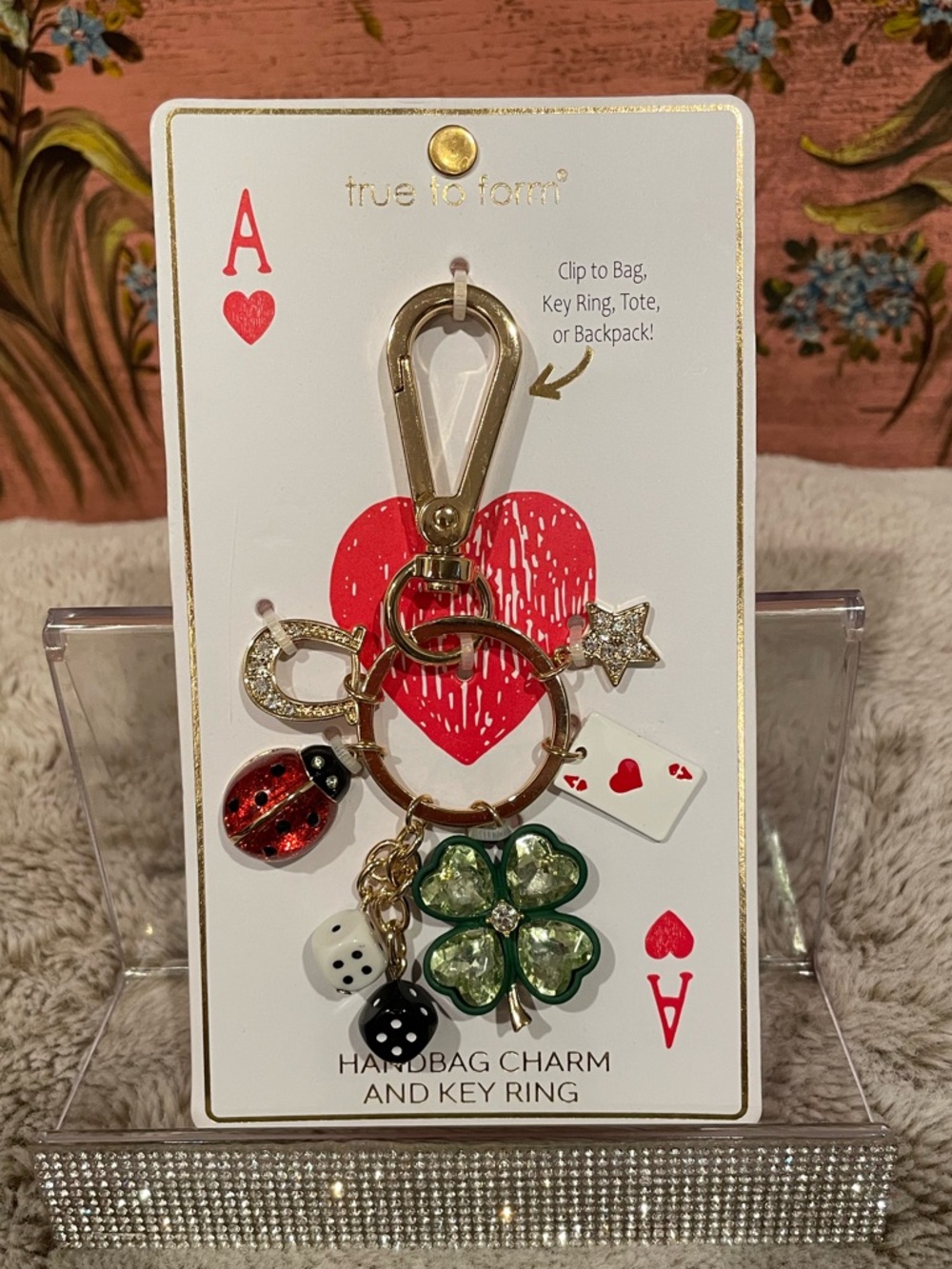 True to Form Gold Four-Leaf Clover & Lucky Charms Keyring